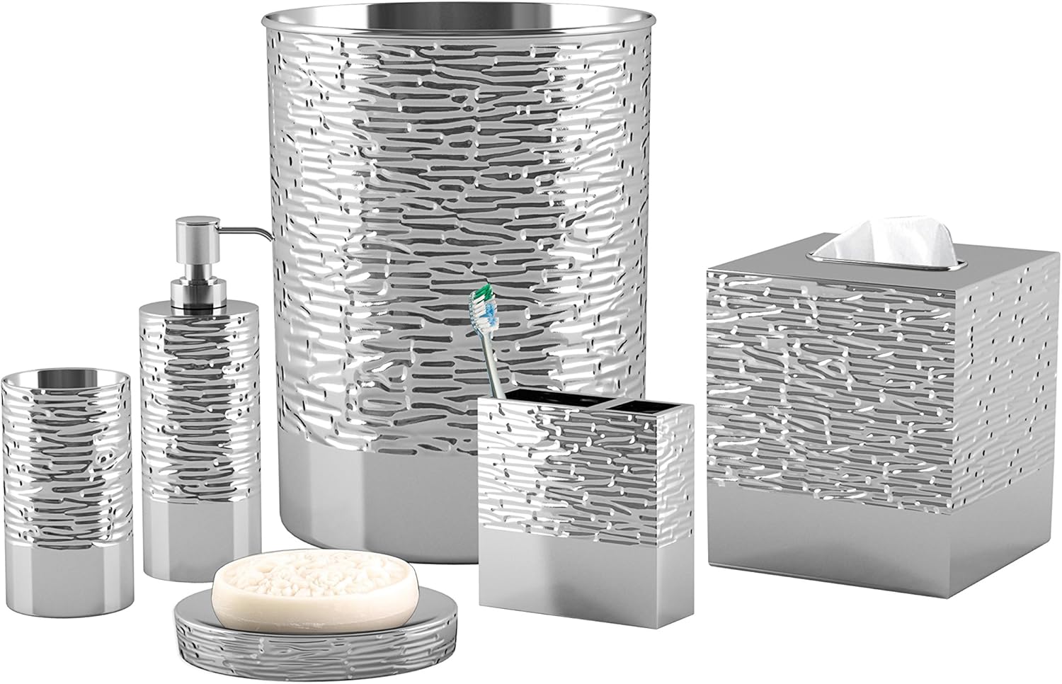 White Tissue Cover Toothbrush Holder Tumbler Wastebasket, Soap Dish