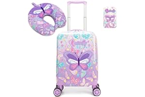 Esteemly Kid's Luggage Set 2 Piece Suitcase Set 16" Hardside Luggage with Spinner Wheels Girls Carry on Toddler Travel Rolling Suitcase with Neck Pillow Airline Approved