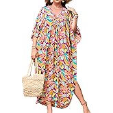 cthseie Plus Size Women’s Kaftan Dress V-Neck, Batwing Sleeve Beach Cover Up for Vacation, Lightweight Caftan Dresses