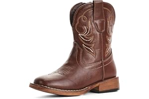 IUV KIDS Girls Cowgirl Boots Toddler Boys Cowboy Boots for Kids Western Square Toe Riding Mid Calf Boot