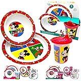 Disney Classic Mickey Baby Toddler Utensil Dinnerware Dish Feeding Set Gift Box including Break Resistant Bowl, Dish Plate, T