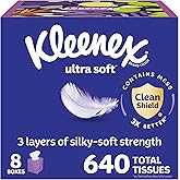 Kleenex Ultra Soft Facial Tissues, 8 Cube Boxes, 80 Tissues per Box, 3-Ply, Packaging May Vary
