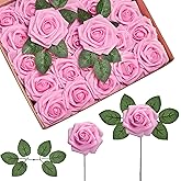 InnoGear Artificial Flowers, 50 Pcs Pink Foam Fake Roses Bulk with Stems for Decoration DIY Wedding Bouquets Centerpieces Bridal Shower Party Valentines Christmas Tree
