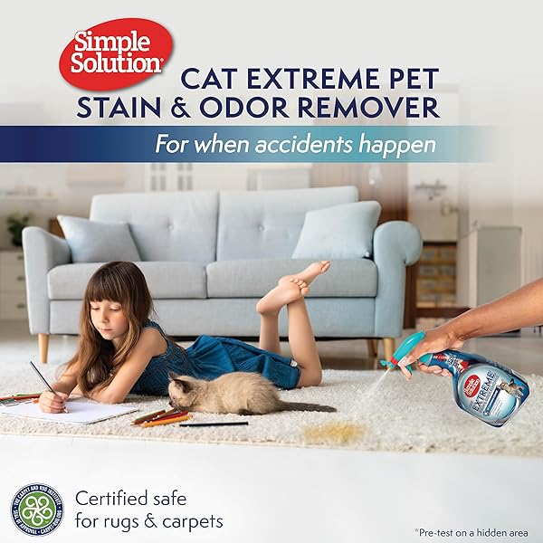 SIMPLE SOLUTION EXTREME PET STAIN AND ODOR ELIMINATOR SPRAY FOR DOGS & CATS, ENZYME CLEANER WITH 3X PRO-BACTERIA CLEANING POWER- STRONG URINE PEE & POOP CARPET & FLOOR STAIN REMOVER, 32 OZ (PACK OF 2)
