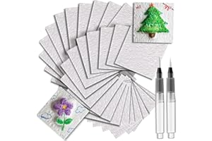 Wonderjune 20 Pcs Foam Texture Painting Paper for Craft, Magical Foam Texture Paper Sheet with Water Brush Pen, Handicraft Blank Painting Sheet for 3D Craft DIY Art Supplies (Square)