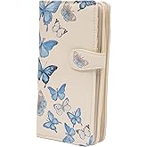 Shag Wear Women's Premium Vegan Clutch Cardholder Wallet Zipper Purse with Pretty Butterflies, Cream