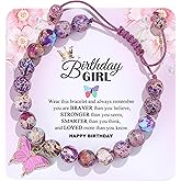 YUCSAWJK Birthday Bracelet for 6-18 Years Old, Purple Natural Stone Butterfly Charm Bracelet, Gift for Daughter Granddaughter Niece Niece Teenage Girl Holiday Bracelet Gift