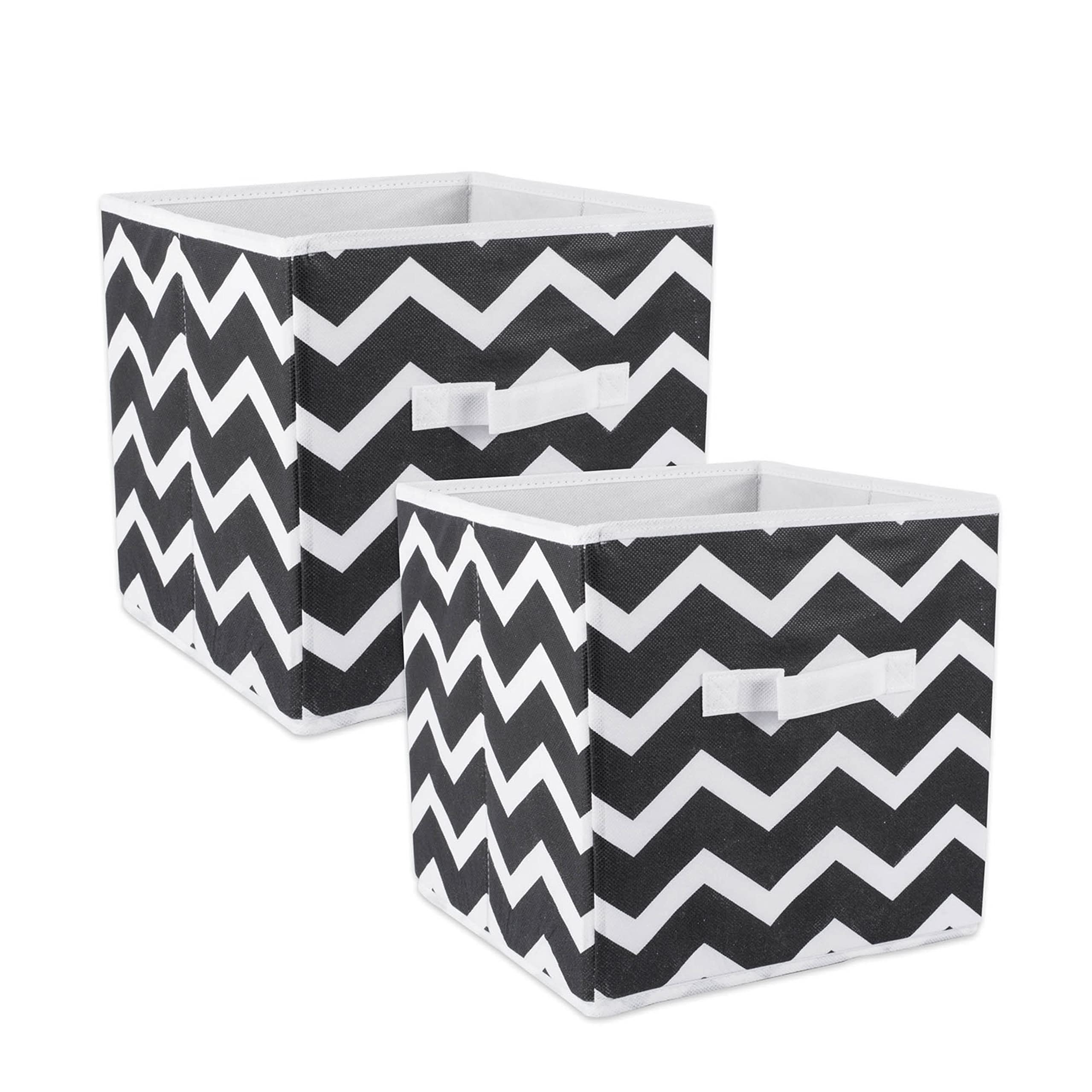 DII Non Woven Polyester Storage Bin, Chevron, Black, Small Set of 2