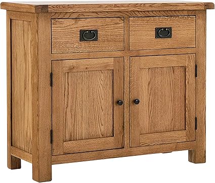 Zelah Oak Small Sideboard Cabinet For Living Room Roseland Furniture Rustic Solid Wood 2 Door Storage Cupboard With 2 Drawers For Hallway Office Bathroom Fully Assembled Amazon Co Uk Home Kitchen