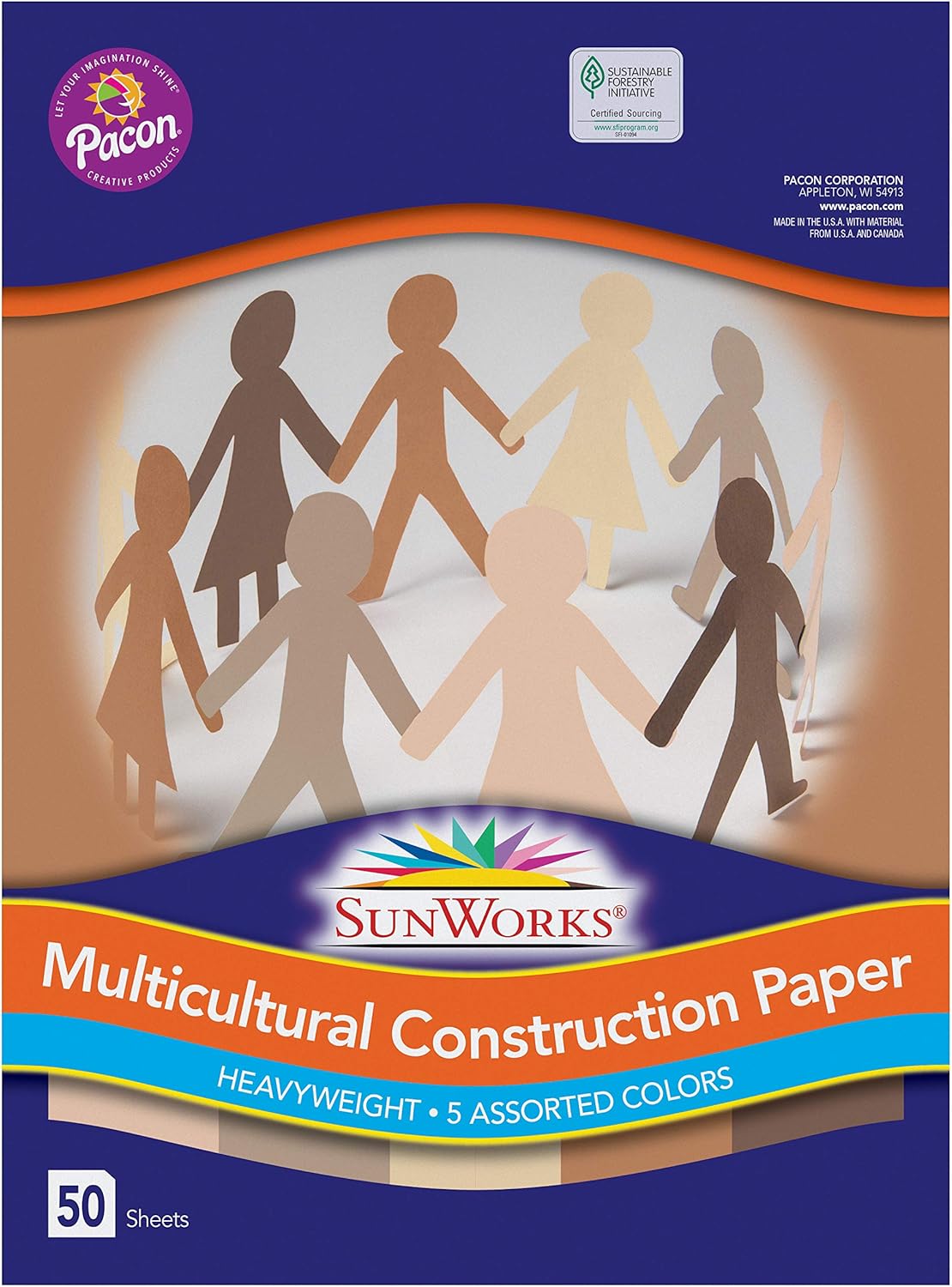 Pacon SunWorks 9512 Multicultural Construction Paper, 12" x 18", 5 Assorted Colors, 50 Sheets : Skin Tone Paper : Office Products