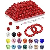 120PCS FIVEIZERO Rhinestone Beads for Jewelry Making, 10mm Red Shiny Round Sparkle Crystal Clay Bead Bulk Sparkly Baseball Necklace Beads for Bracelets and DIY Crafts