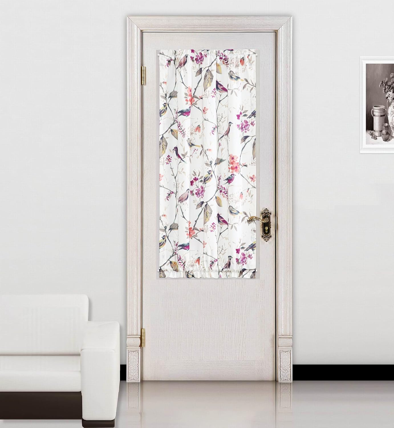 Outdoor Curtains - VOGOL Small Door Window Curtains, Pink Birds & Flowers Pattern Printed Patio Door Curtain, Rod Pocket 25 x 40 Inches French Sliding Glass Door Draperies, 1 Panel