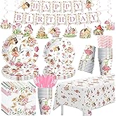 Owelleny Fairy Birthday Decorations, Magical Enchanted Garden Fairy Party Decorations Supplies for Birthday Baby Shower, Paper Plate, Napkin, Cup, Banner, Tablecloth, Swirls, Cutlery, Serves 24