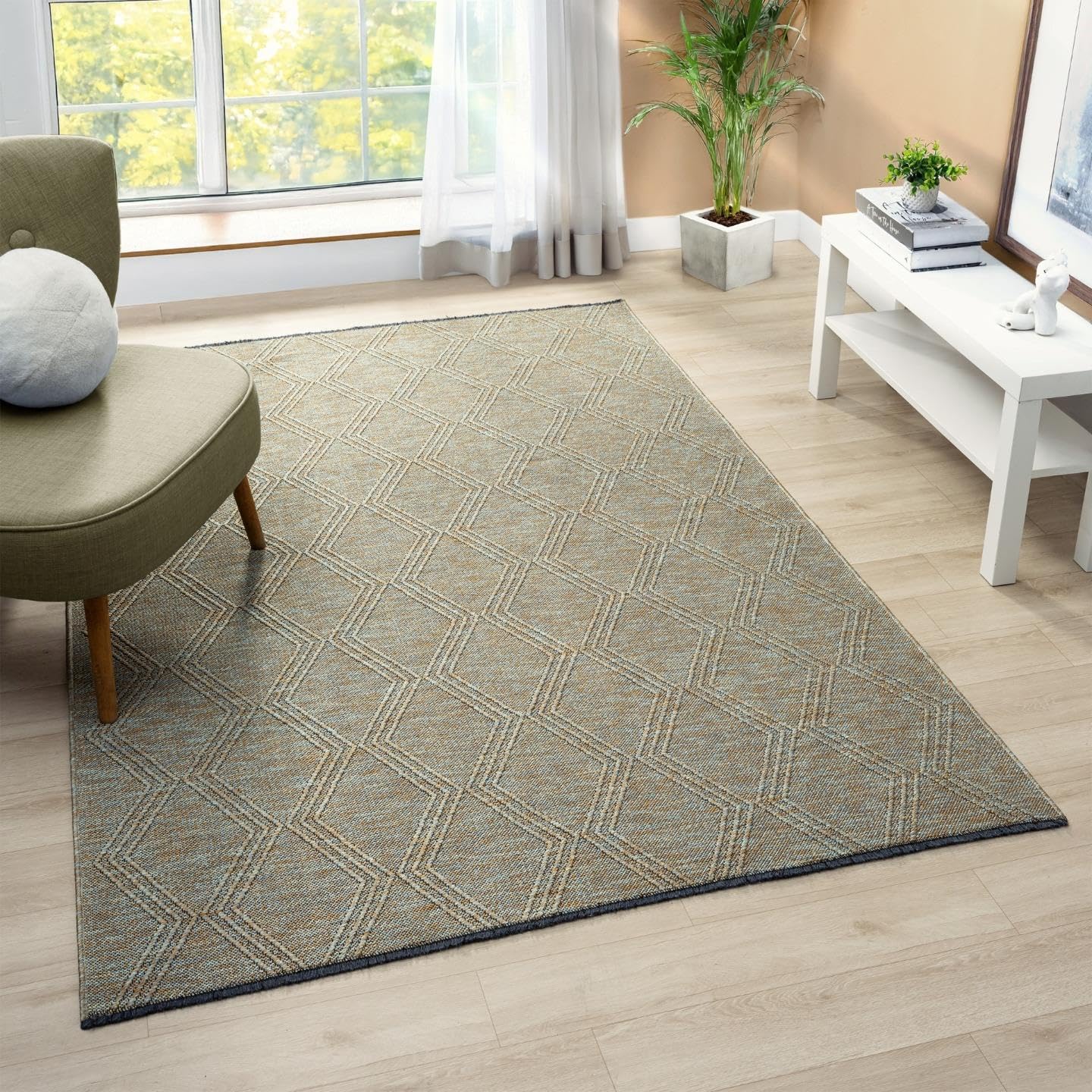 LUXE WEAVERS Modern Farmhouse Green 6×9 Washable Area Rug, Anti-Slip Diamond Pattern Carpet