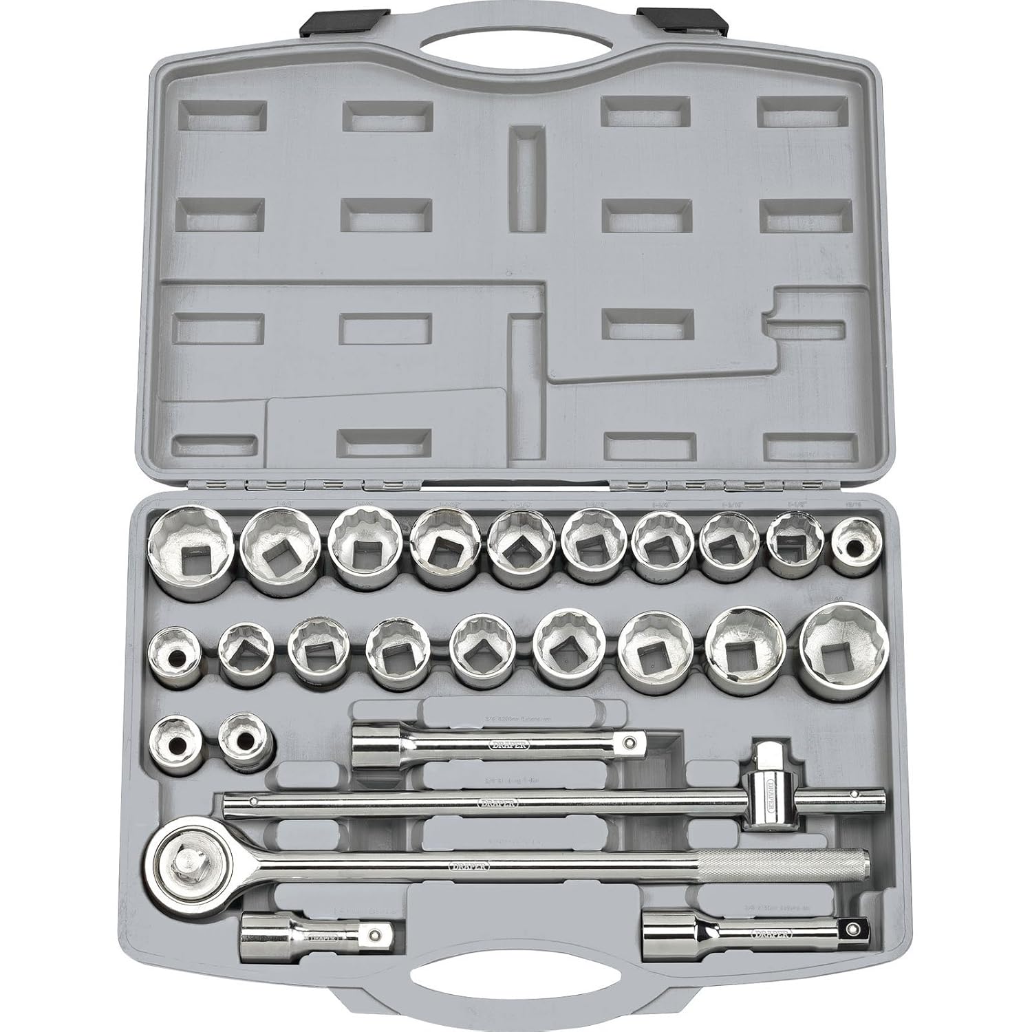 Draper 16256 Square Drive MM/AF Combined Socket Set, Silver, 3/4Inch