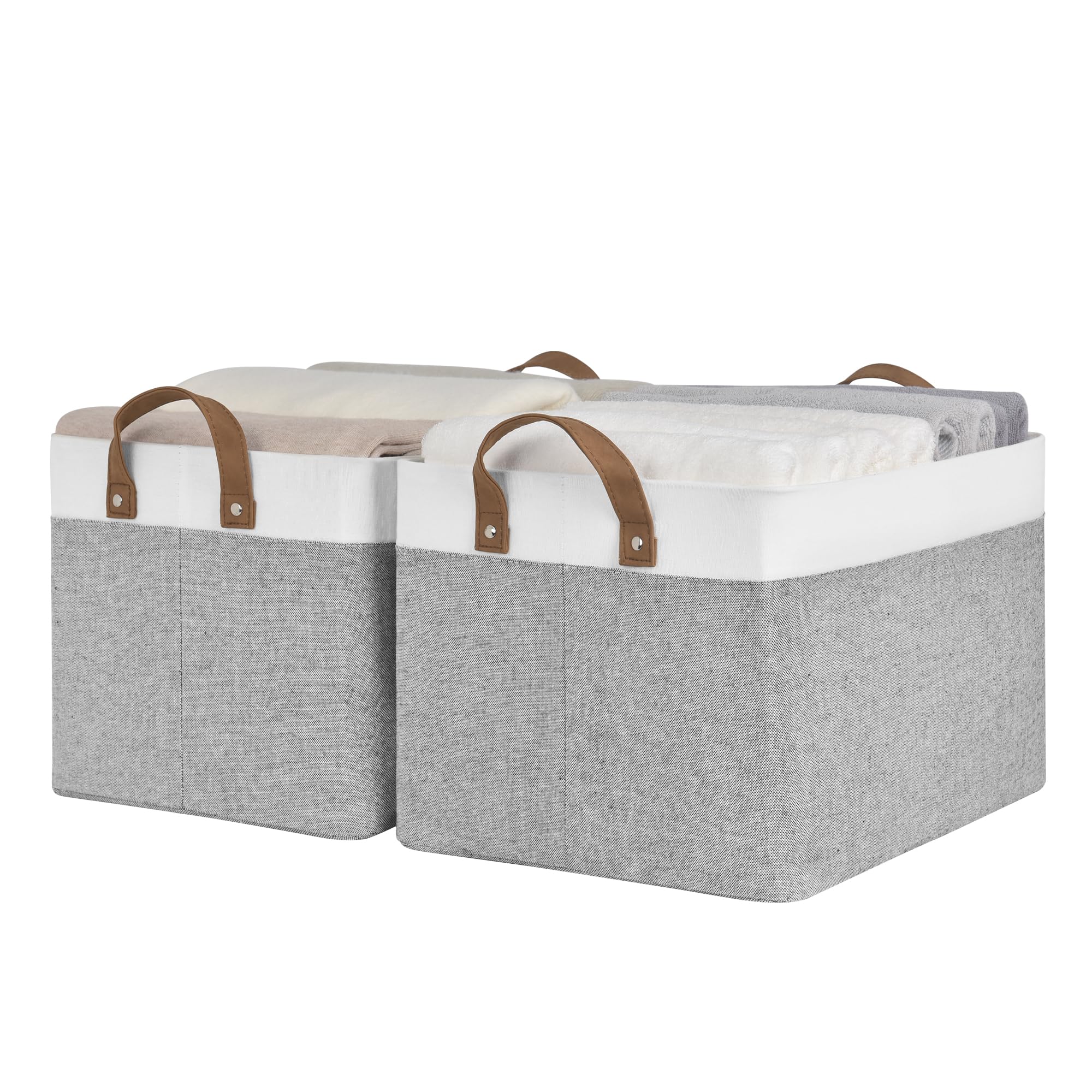 Photo 1 of StorageWorks Storage Bins, Fabric Storage Bins for Shelves, Large Storage Baskets with Metal Frame, Closet Baskets and Bins with Handles, Gray and White, 2-Pack