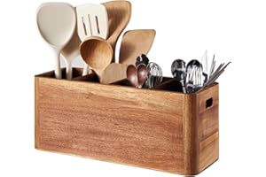Oreilet Wooden Utensil Holder for Counter, Kitchen Utensil Holder Organizer with 4 Compartments, Countertop Cutlery Storage S