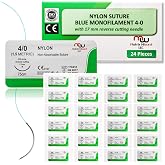 4-0 Sterile Suture Threads with Needle (24 PK Nylon) - Camping Survival Demo, Military Tactical Drill, Clinic Rotation Suturing, First Aid Travel Safety, Taxidermy, Veterinary Use