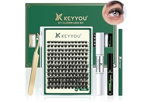 DIY Lash Extension Kit KEYYOU 144pcs Lash Clusters Eyelash Extension Kit with Mascara Brush Bond and Seal Lash Glue Remover Lash Applicators Lash Brush Clean Pad for DIY Lash Extensions (Y03 Kit)