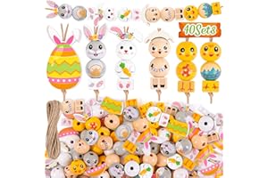 Jpfezry 40Sets Easter Wooden Beads Crafts Kits Bulk for Adults, DIY Egg Bunny Chick Sheep Ornaments for Spring Decorations St