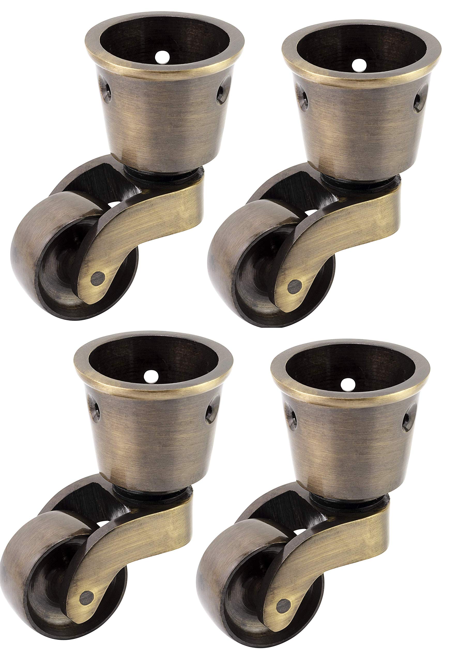 Solid Brass Castors Casters with 28mm Wheel (Set of 4) – Genuine Solid Brass - Antique Vintage Effect – Cup Style Fitting – UK Company