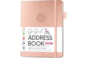GoGirl Address Book – Telephone and Address Book with Alphabetic Tabs for Safely Storing Contacts, Small-Sized (4.0″ x 5.5″) PU Leather Hardcover – Rose Gold