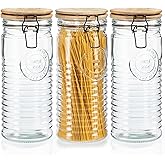 kitchentoolz Glass Storage Canister with Airtight Clasp Lids - Set of 3 Mason Jar Storage Containers for Cereal, Coffee & Rice - 56 Ounce Pantry Organizing Canister Set