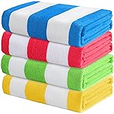 Exclusivo Mezcla 4 Pack Beach Towels, Large Microfiber Striped Beach Bath Pool Towel Set for Kids and Adults, Lightweight and Absorbent, 30x60 Inches, Blue/Green/Yellow/Pink