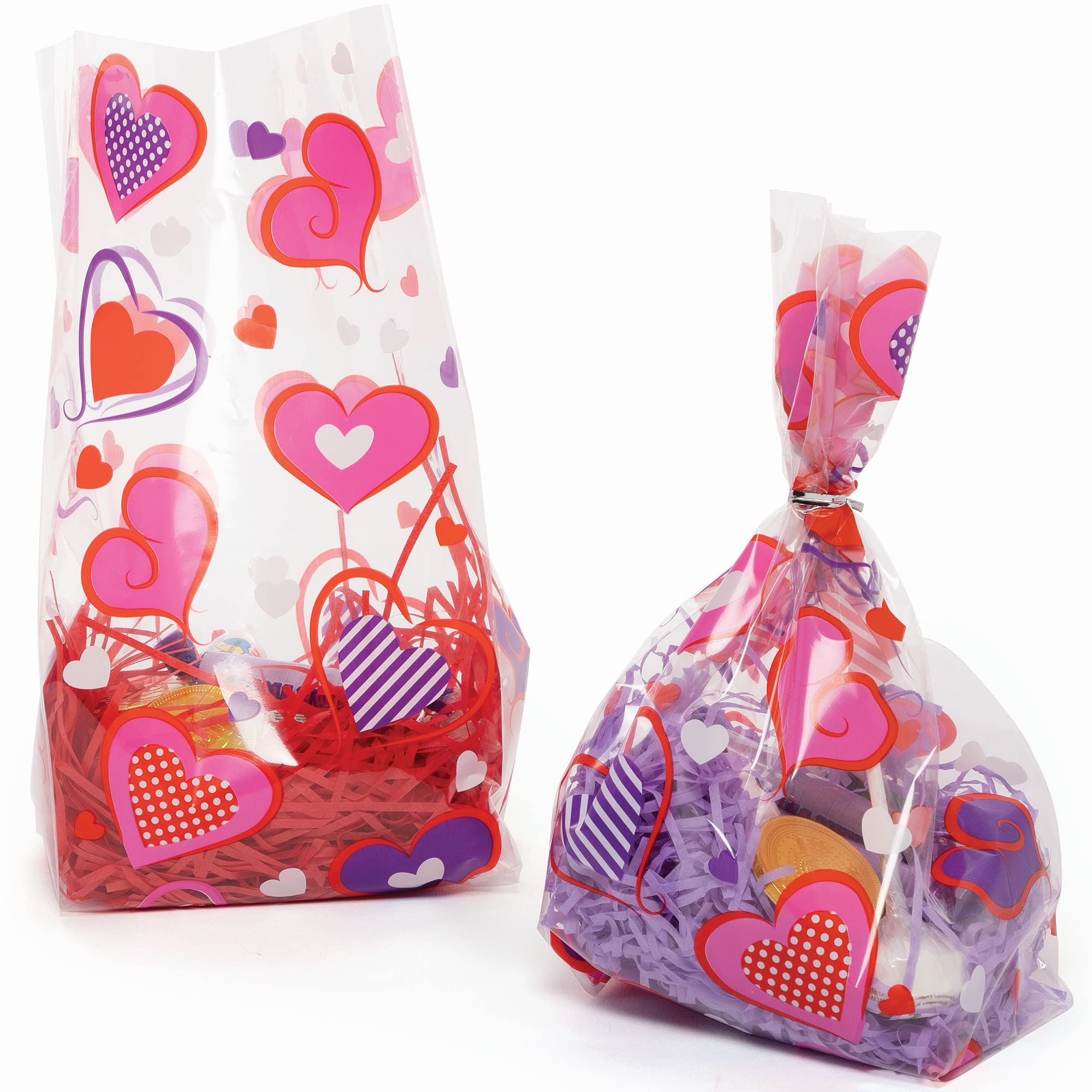 Baker Ross Heart Cellophane Gift Bags - Pack of 30, Kids Valentine's Craft Supplies (FC306)