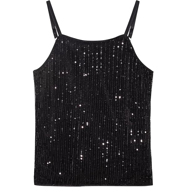 【新品未使用】gajess Glitter Camisole black Women's Sequin Tank Tops Casual Trendy Slim V Neck Strappy