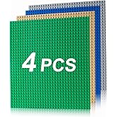 4 Pack Classic Baseplates, Building Plate for Building Bricks, Multicolored | Large 10" x 10" Building Baseplate, Compatible with All Major Brands and Activity Table, Premium ABS Plastic, Age 3+