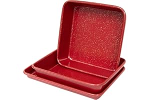 casaWare 3pc Ultimate Series Commercial Weight Toaster Oven Bakeware Set (Red Granite)