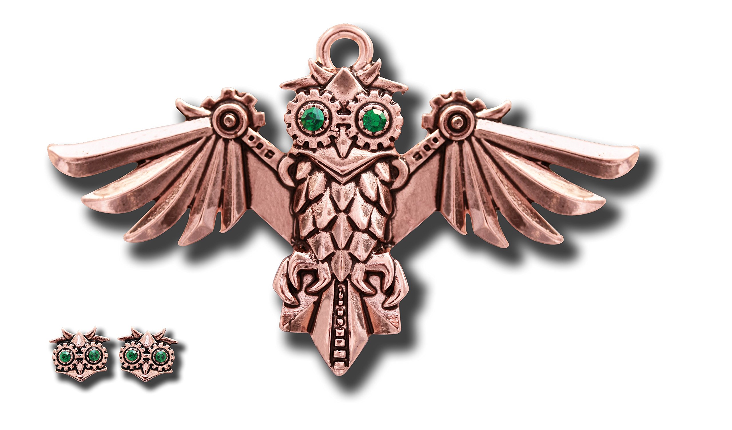 ANNE STOKES Aviamore Owl - Steampunk Clockwork Bird Pendant Necklace & Earring Set - for Freedom of Mind - Engineerium