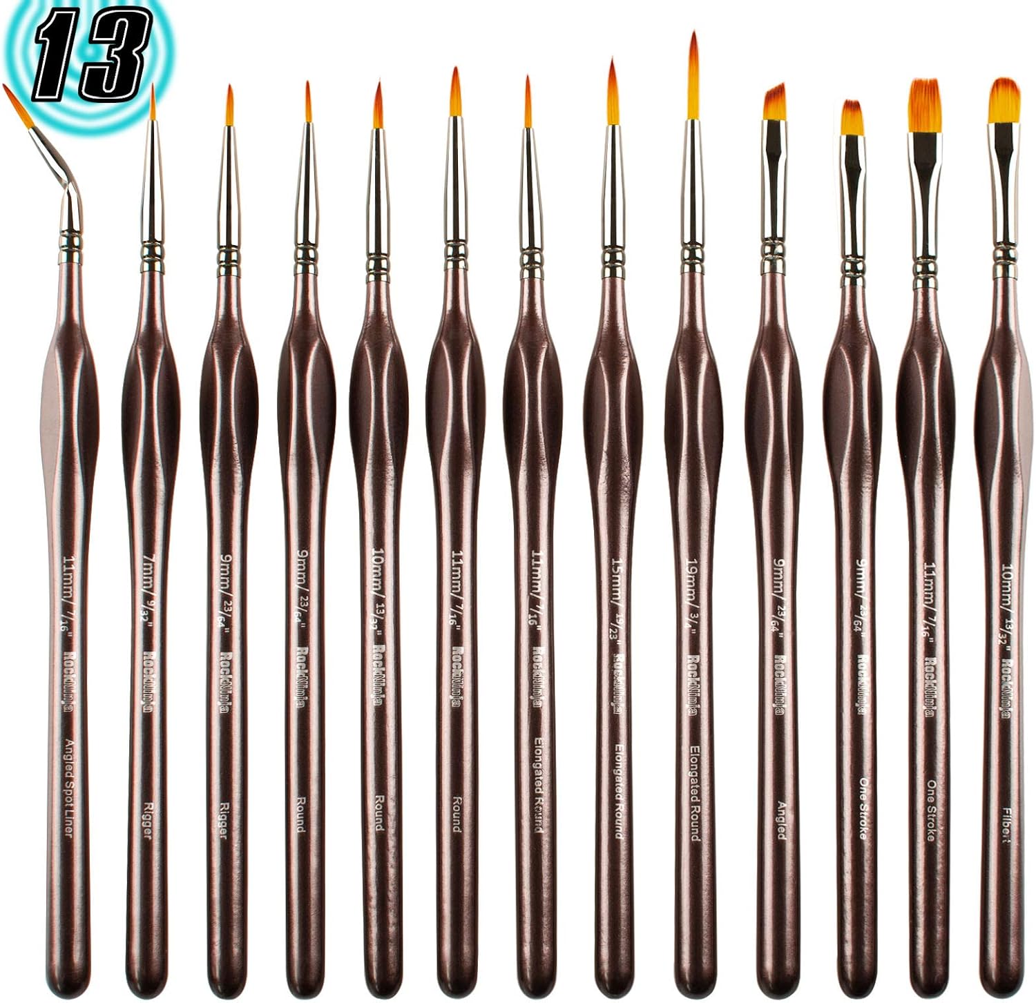 Detail Paint Brush Set, Rock Ninja 13pcs Miniature Brushes for Fine Detailing & Art Painting, Acrylic,Watercolor