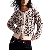 SweatyRocks Women's Leopard Print Button Down Cardigan Sweater Long Sleeve Crewneck Knit Outwear