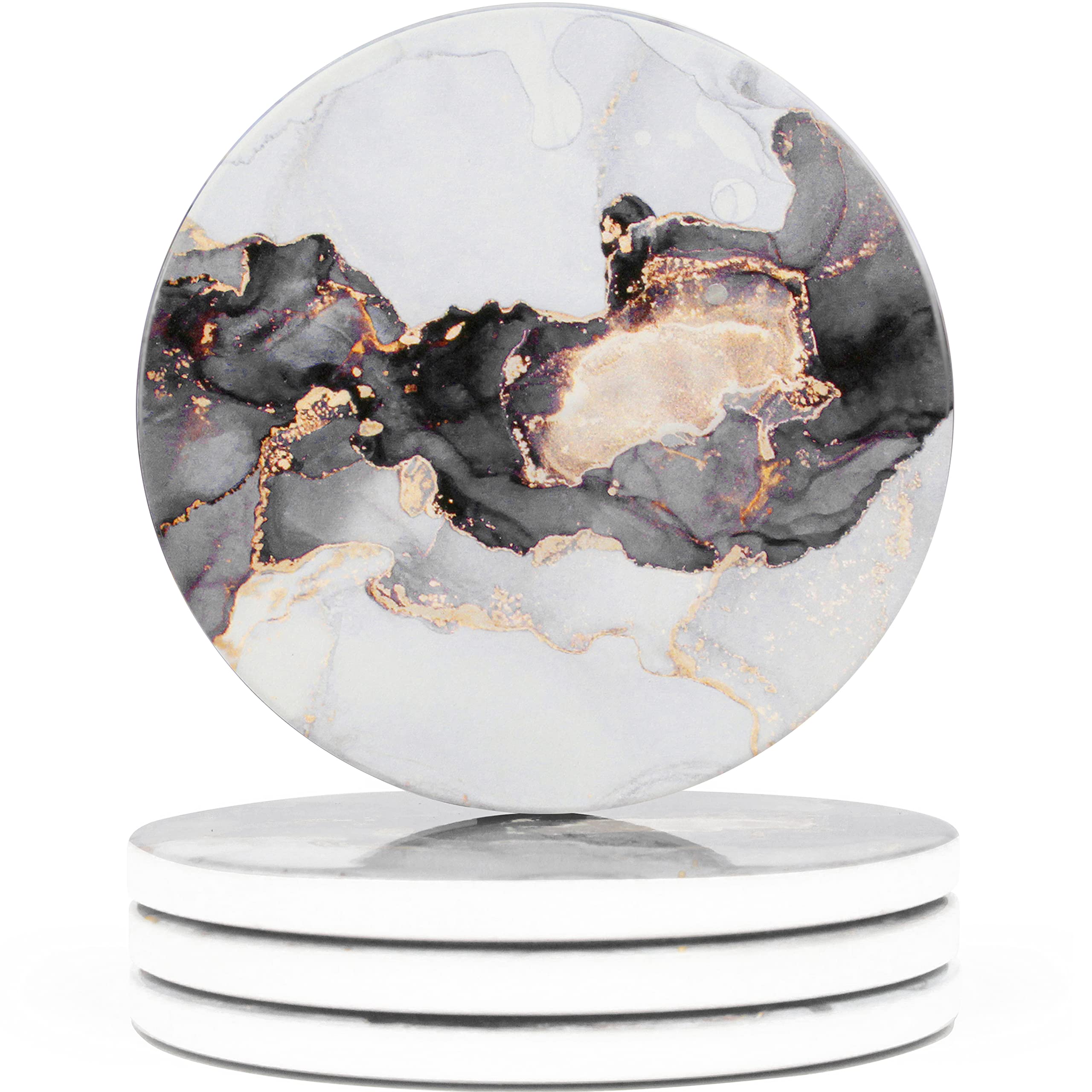 Naivasha Homeware Marble Coasters Set of 4 - Stunning Decorative Coasters in GLOSS Finish, Elegant Stone with Cork Bottom - Arctic