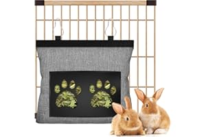 KEXWEN Bunny Hay Feeder Bag for Rabbits,Rabbit Hay Feeder,Rabbit Feeder Fabric Bag 2 Holes Hay Feeder Rabbit Hanging Feeder Bag for Guinea Pig Hay Holder,Rabbit Hay Holder,Hay Feeder Bag Rabbit Feeder(Grey)