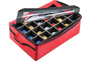 Ornament Storage Box - Zippered Lid Organizer with 48 Individual Compartments and Dividers for Christmas Bulbs and Decorations by Tiny Tim Totes (Red)
