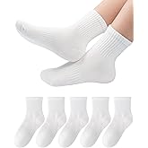 HONGTEYA Kids Socks for Girls Boys Soft Stretch Cotton Crew Seamless Athletic Socks School Uniform 4-12 Years 5 Packs