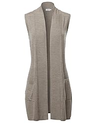 A2Y Open Front Long Sleeveless Draped Side Pockets