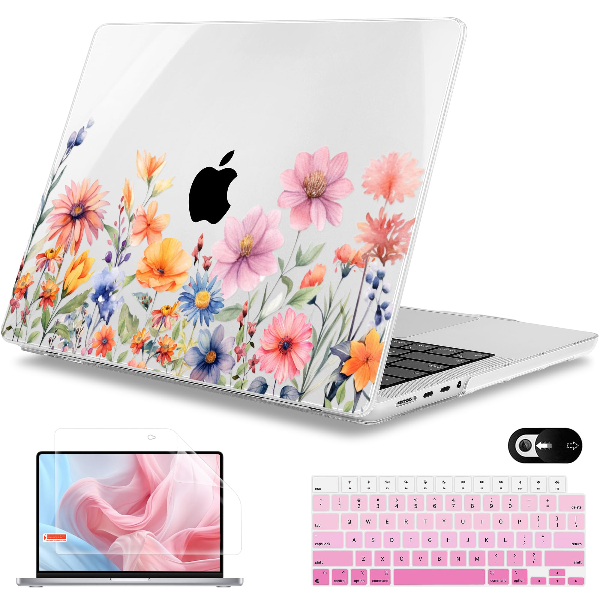 Photo 1 of Mektron Case for MacBook Pro 14 inch 2024 2023 2021 Model M4 A3112 A3401 A3185 M3 A2918 A2992 M2 A2779 M1A2442 Pro/Max, Plastic Hard Shell Case Cover for MacBook Pro 14" with Touch ID, Floral P165
