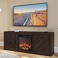 BELLEZE Modern 58" Farmhouse TV Stand with 18" Electric Fireplace Heater & Media Entertainment Center for TV up to 65", Console Table with Storage Cabinets - Hilo (Espresso)