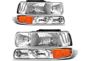 ADCARLIGHTS Headlight Assembly for 1999 2000 2001 2002 Chevy Silverado 1500 2500/1500HD 2500HD 3500/2000-2006 Tahoe/Suburban Chrome Housing Amber Reflector Pair