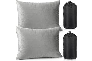 SmoothNovelty 2 Pack Camping Pillow for Sleeping Shredded Memory Foam Travel Pillow with Storage Bag, Compressible Portable Pillow for Outdoor Camp Backpacking Hiking Essential Gear(Grey,Medium)