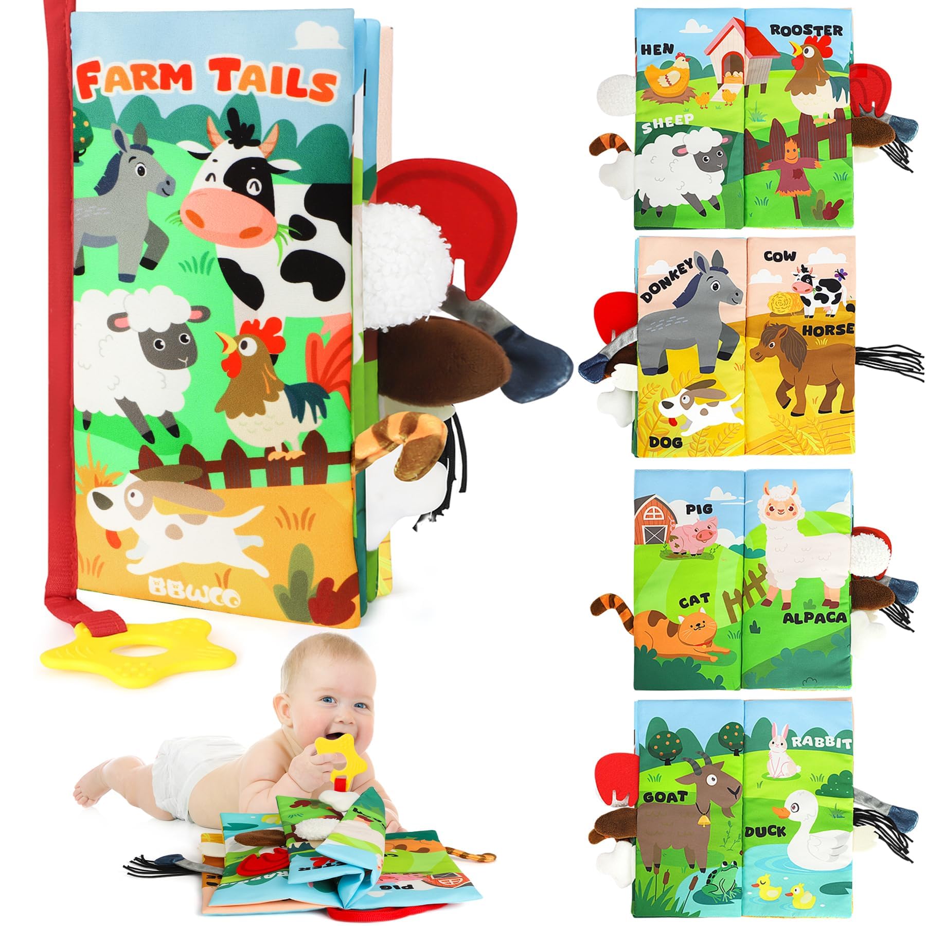 Photo 1 of BBWOO Soft Baby Book - Baby Toy - Newborn Boys Girls Shower Gift - Tummy Time Toy for Infant 0-6 6-12 Months - Touch and Feel Sensory Crinkle Book with Teether for Toddler