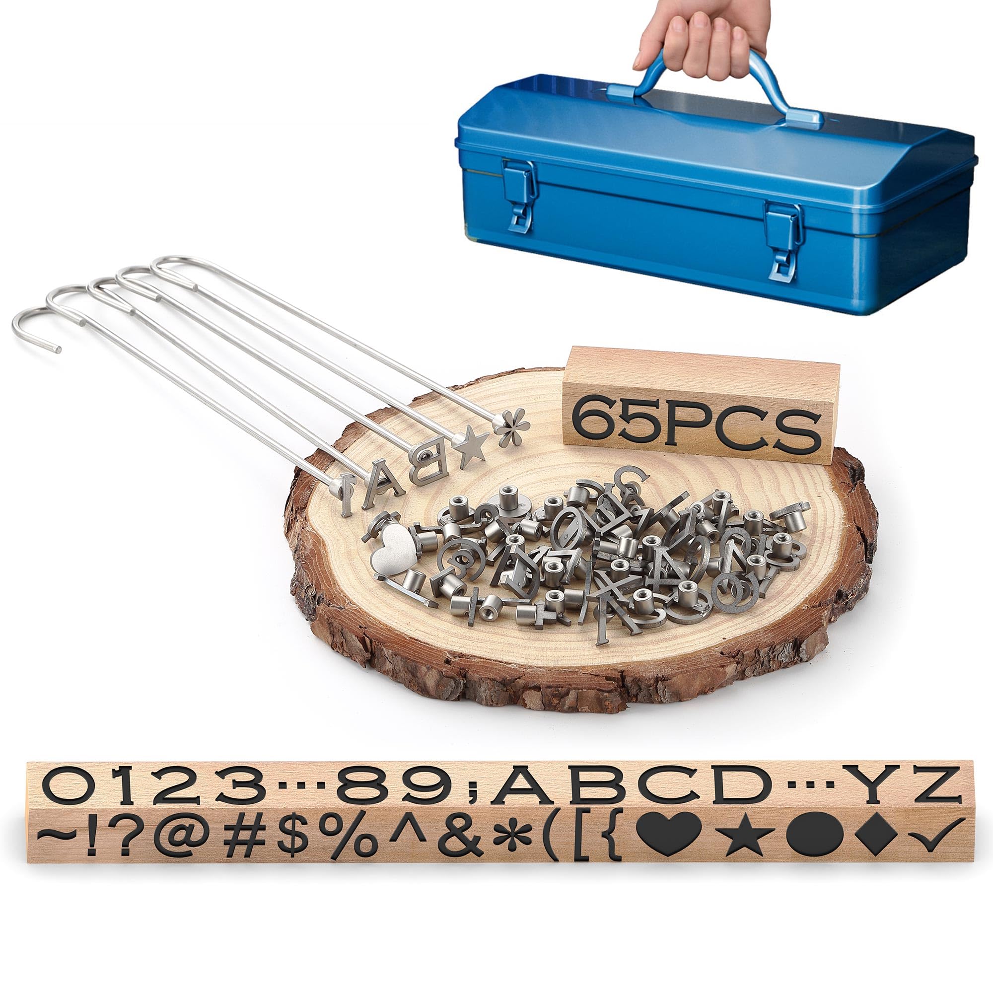Photo 1 of PKPKAUT 65Pcs 3/4" Numbers/Alphabets/Punctuation Marks Custom Wood Branding Iron Personalized for Wood Working, Leather Hats, Steak, BBQ Brander & Bread Logo, Personalized Steak Branding Iron for Food