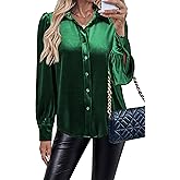 Newshows Women's Velvet Tops Dressy Casual Long Sleeve Smocked Work Blouses Trendy Blusas Elegantes Button Down Shirts