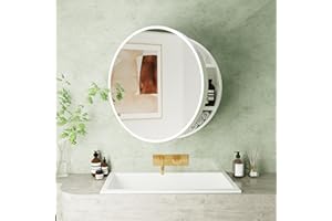 Chilihom Round Medicine Cabinet Mirror with Shelf, Bathroom Wall Cabinet Medicine Cabinet with Vanity Mirror, Surface Mount Above Toilet Storage Cabinet, White