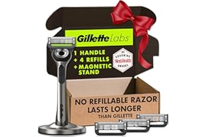 GilletteLabs with Exfoliating Bar by Gillette Razor for Men - 1 Handle, 4 Razor Blade Refills, Holiday Gifts for Men, Includes Premium Magnetic Stand