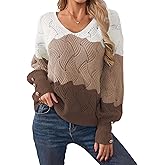 Libsorge Womens Oversized Cute Color Block Button Sweater Spring 2026 Lightweight Crochet Knit Sexy V Neck Pullover Top
